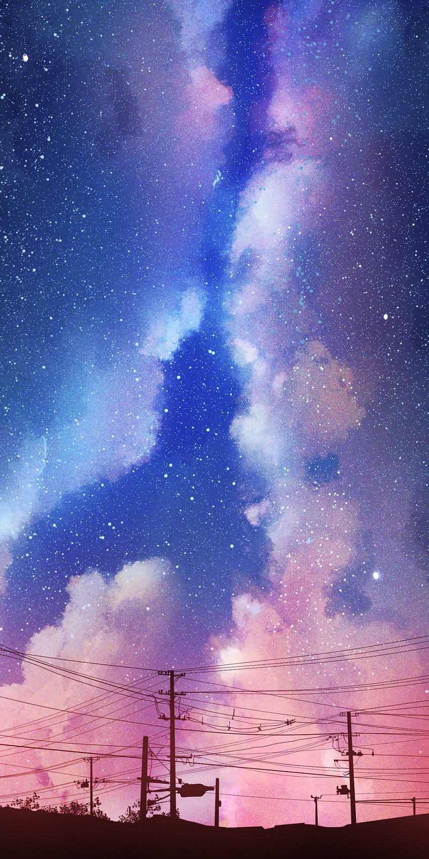 Anime Sky, Night, Scenic, Starry Sky, Dark, Clouds, Falling Stars para Huawei Mate 10, Aesthetic Anime Sky fondo de pantalla del teléfono