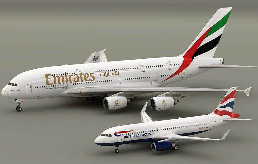 models, Airbus A320 British Aiways, Airbus A380 Emirates, Blender3D for , section авиация HD wallpaper