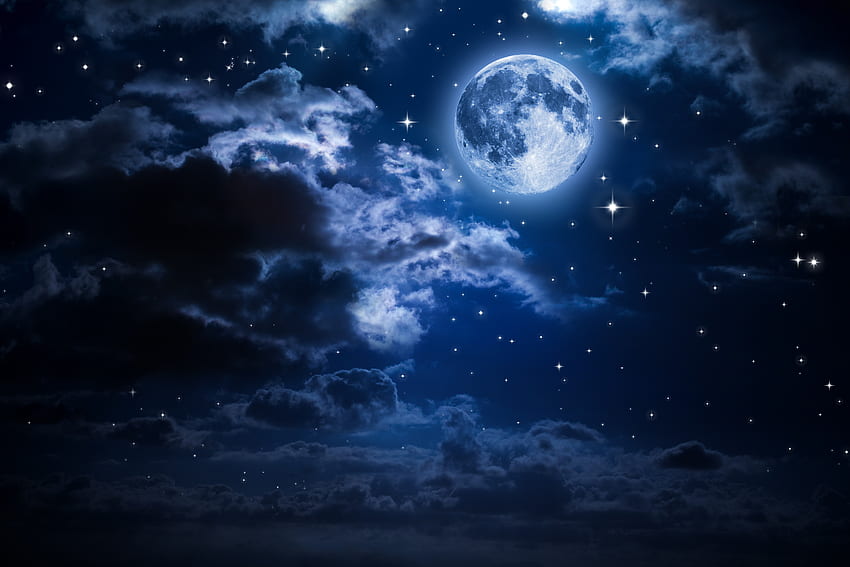 Księżyc, noc, chmury, niebo / i mobilne tło, nocne niebo z chmurami Tapeta HD