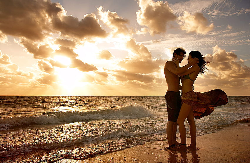 Sunset passion, love, beautiful, passion, romance, sunset, beach HD wallpaper