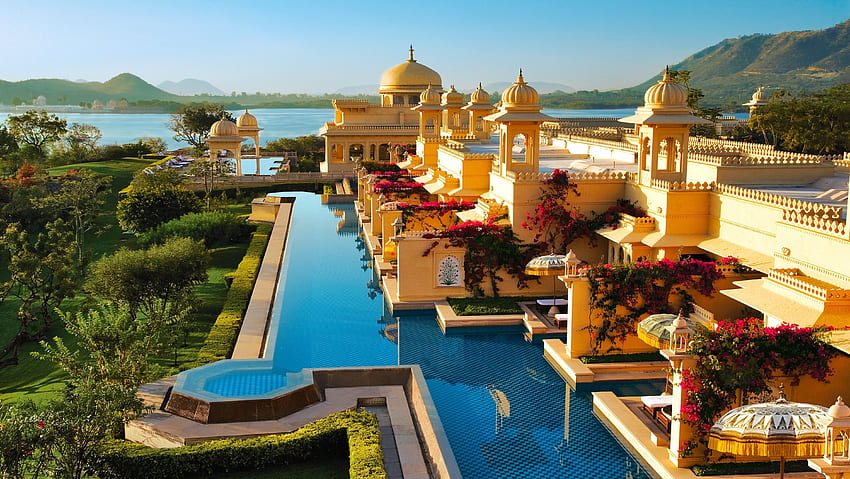 Indische Architektur, Pool, Hotel, Strand, indischer Tourismus HD-Hintergrundbild
