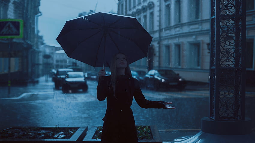 Chica con paraguas disfrutando de la lluvia, Chicas, , y Mujer bajo la lluvia fondo de pantalla
