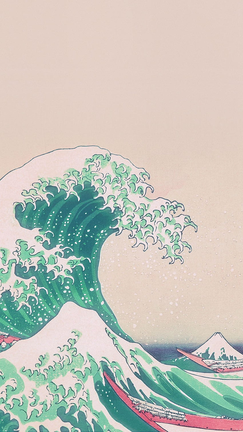 Wave Art Japanese Green Illust Classic iPhone 8 HD phone wallpaper