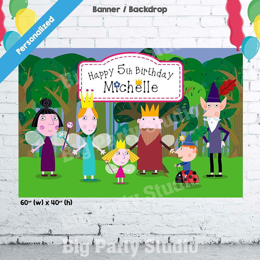 Ben and Holly Banner, Ben and Holly Birtay Backdrop, Ben & Holly Party, Poster, 60