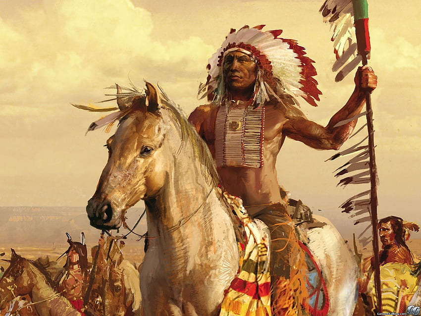 native american , mythology, tribal chief, conquistador, art, horse HD wallpaper