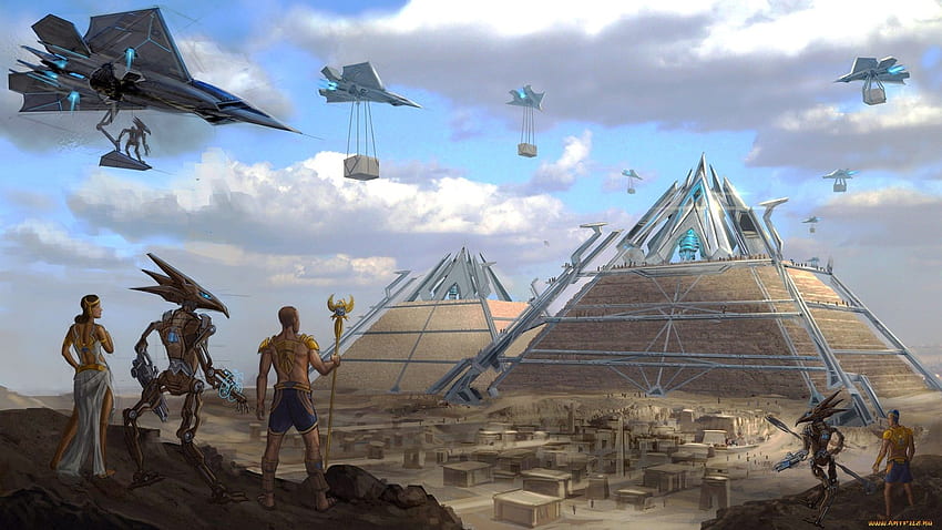 buildings, Egypt, spaceships, Egyptian, Alien, pyramids, Cairo, Fi HD wallpaper