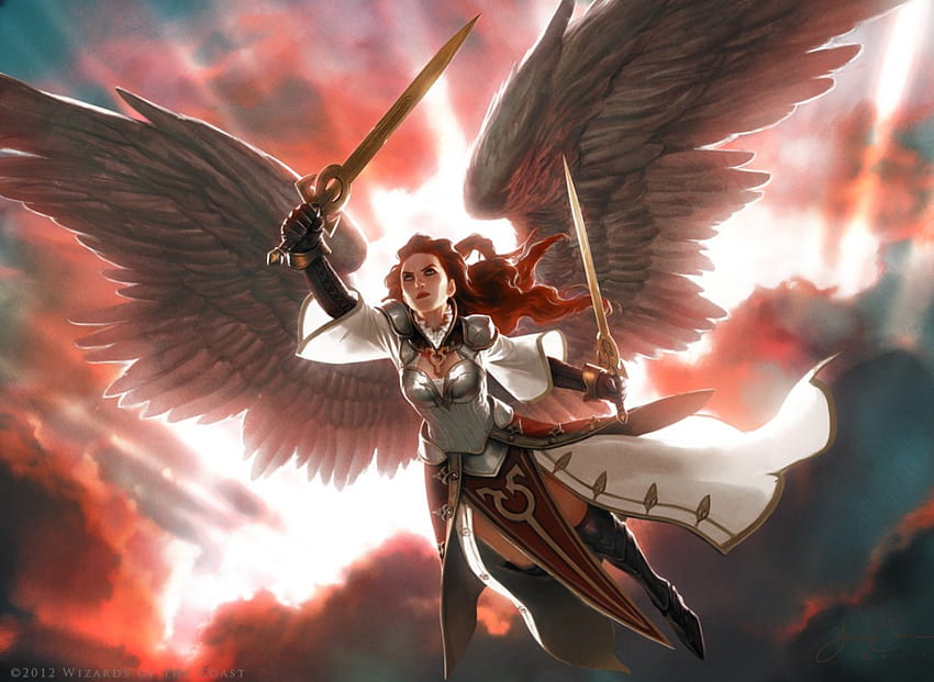 Gisela Blade of Goldnight, wings, sword, magic the gathering, angel, boros, mtg HD тапет