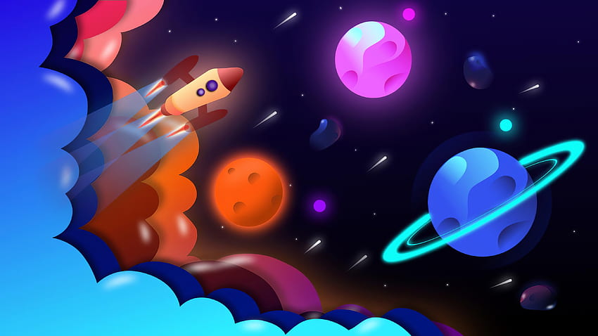 Space trip, colorful planet, digital art HD wallpaper