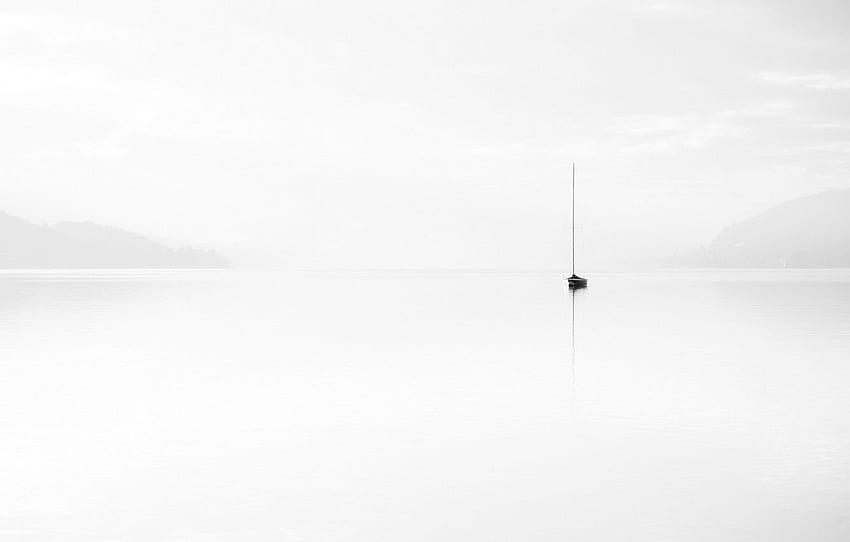 landscape, fog, lake, boat, minimalism for , section минимализм, Minimalist Lake HD wallpaper