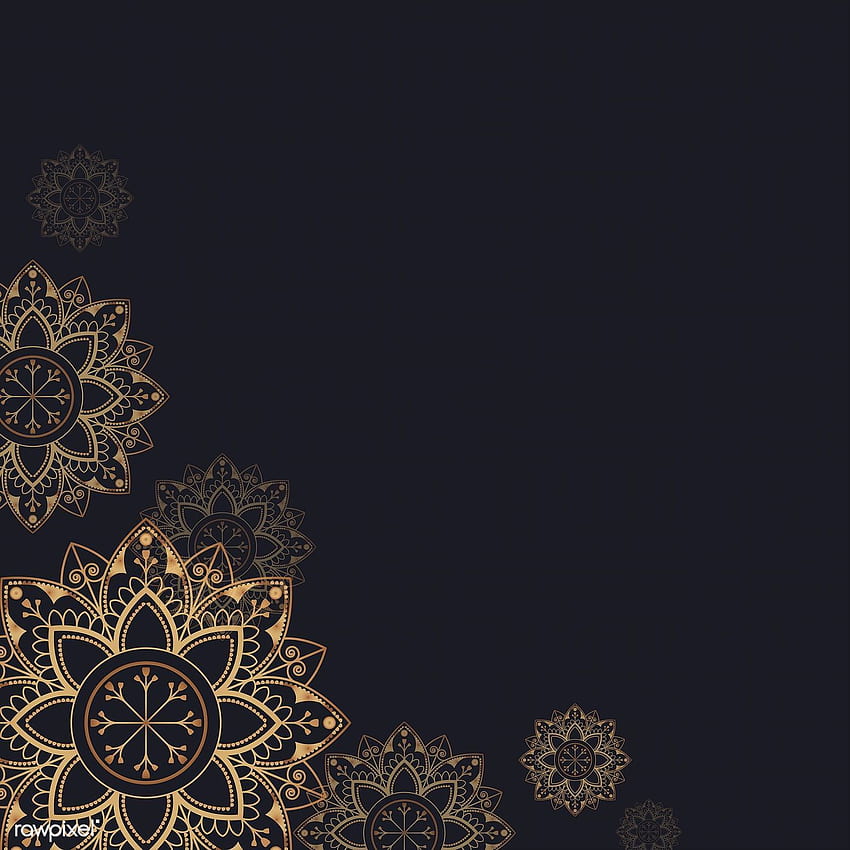 premium vector of Gold mandala pattern on black, Dark Mandala HD phone wallpaper