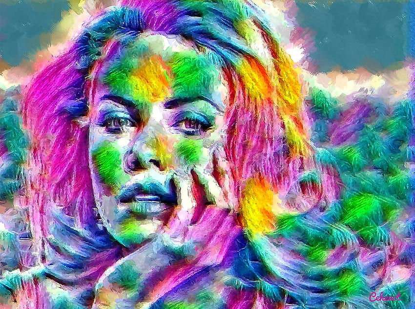 Charlize Theron, blue, colorful, actress, abstract, painting, portrait, pictura, art, girl, hand, woman, cehenot, pink, green, yellow, face HD wallpaper