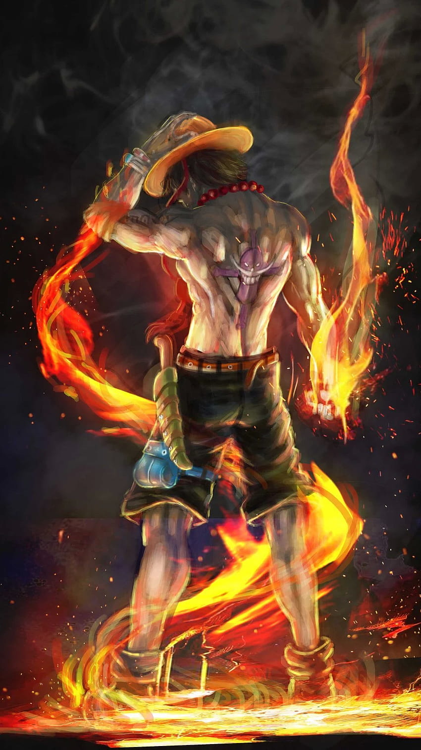 Fire Fist Ace 삽화 Mobile iPhone, Android, One Piece Ace HD 전화 배경 화면