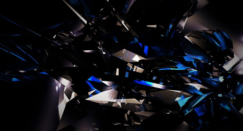 preto, escuro, abstrato, 3D, azul, vidro, brilhante, estilhaços, luz, palco, escuridão, captura de tela, computador . Mocah, PC Abstrato Azul Escuro papel de parede HD