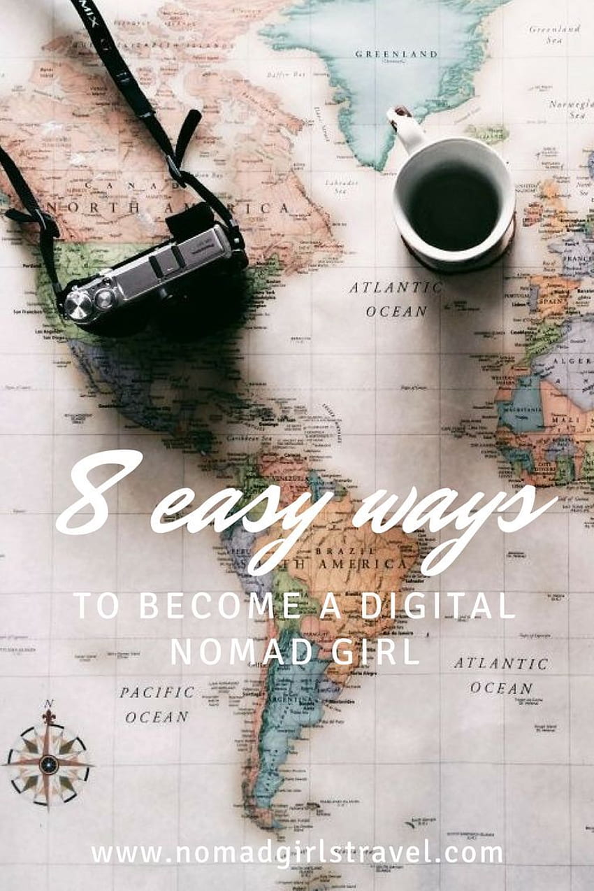 디지털 유목민 소녀가 되어 새로운 삶을 시작하는 좋은 방법입니다. 세계지도 여행, 여행, 모험, 세계 일주 여행 HD 전화 배경 화면