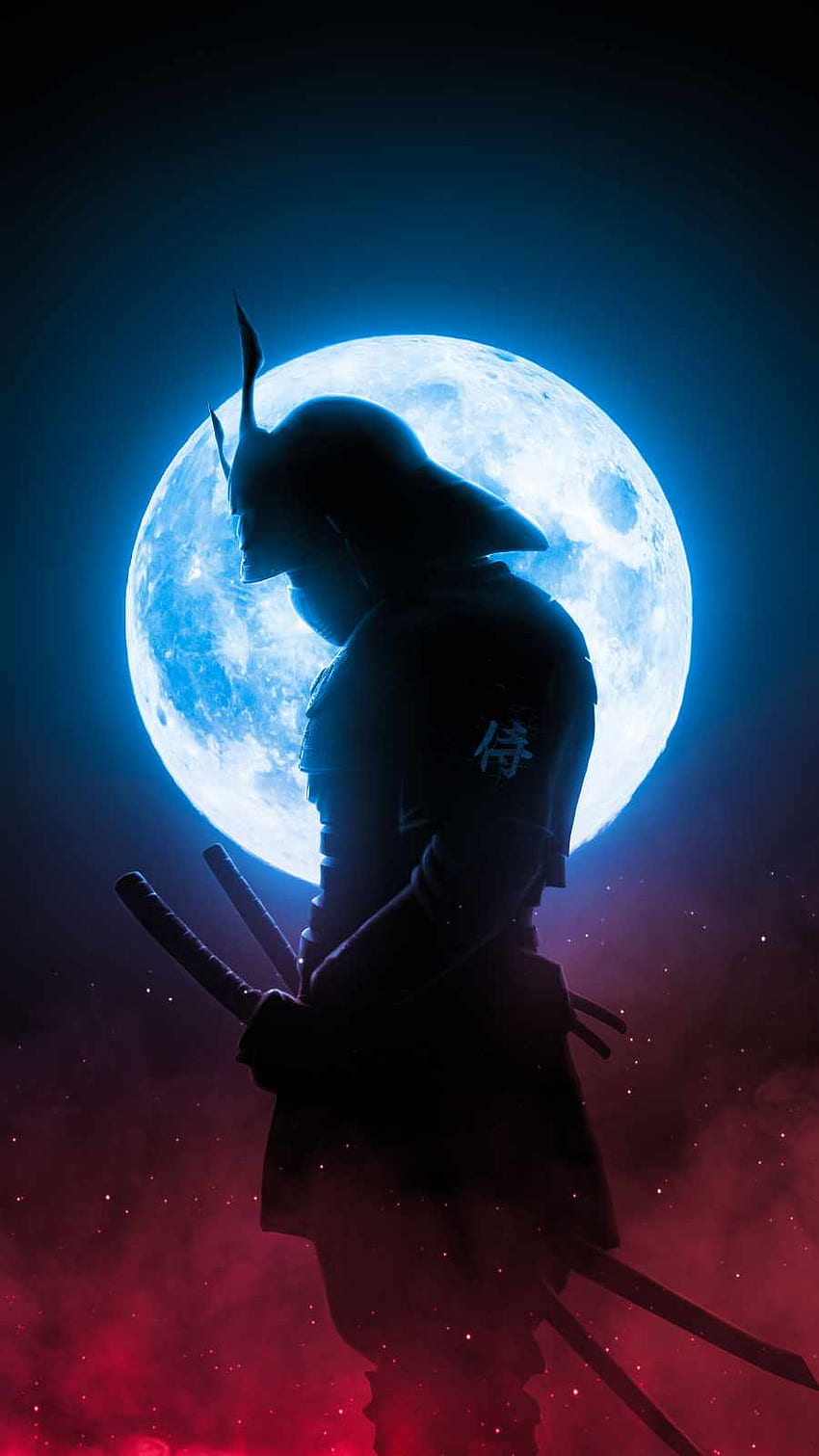 Samurai, atmósfera, luna. fondo de pantalla del teléfono