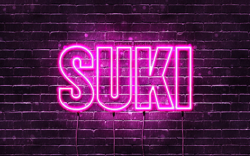 Happy Birtay Suki, , pink neon lights, Suki name, creative, Suki Happy Birtay, Suki Birtay, popular japanese female names, with Suki name, Suki HD wallpaper