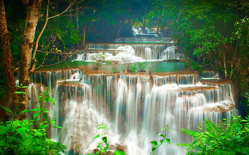 Thailand, waterfall, trees, forest HD wallpaper | Pxfuel