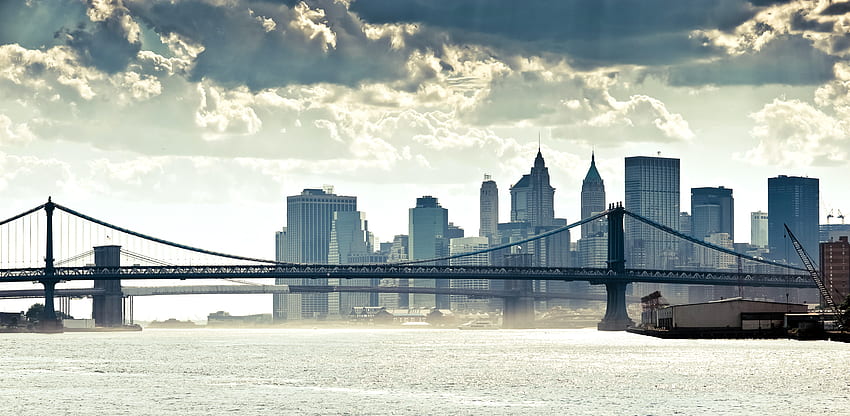 Miasta, rzeki, most, panorama, Nowy Jork, Manhattan, Ny Tapeta HD