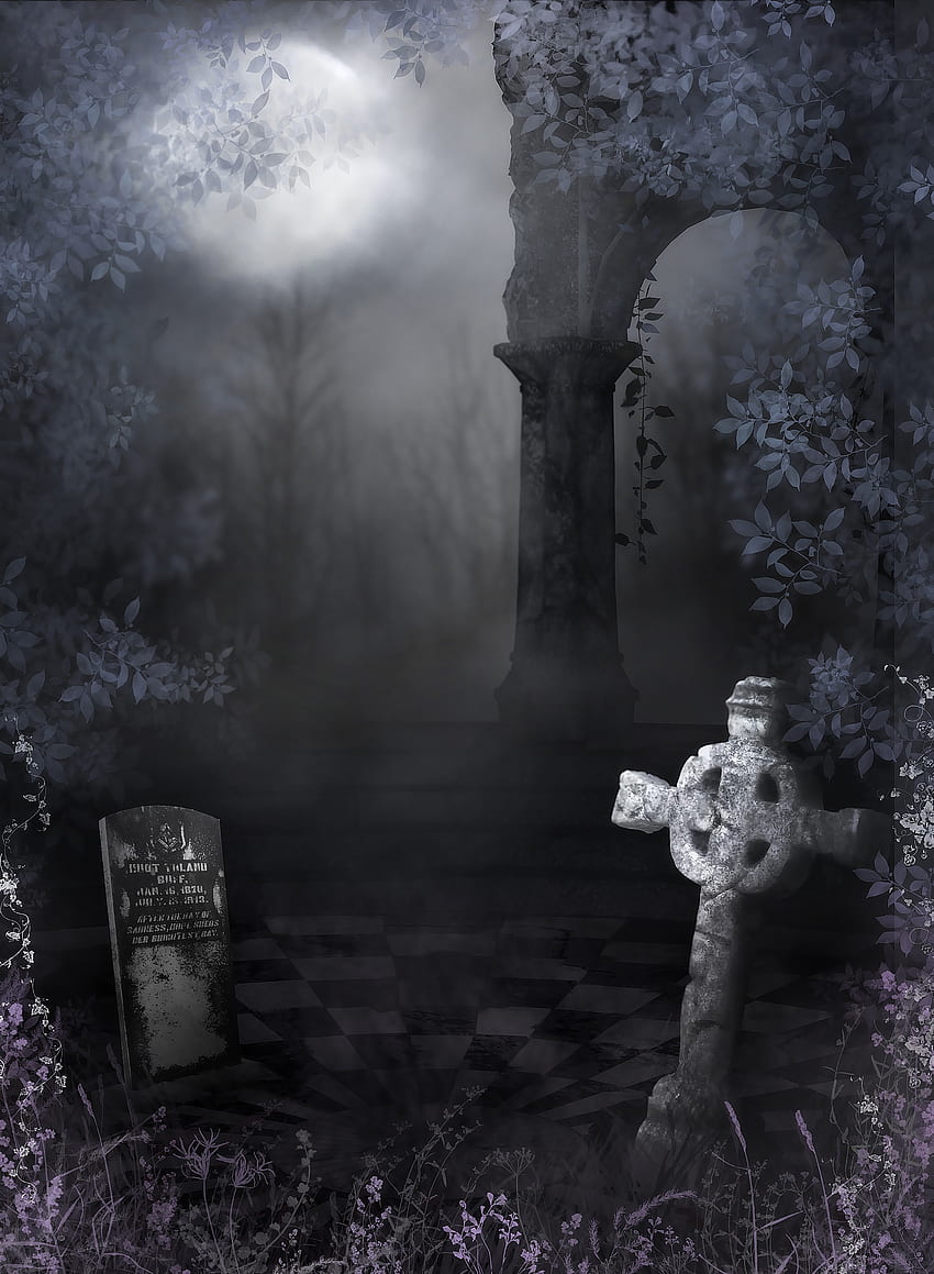 cementerio gótico de alta calidad, alta definición, Anime Cementerio fondo de pantalla del teléfono