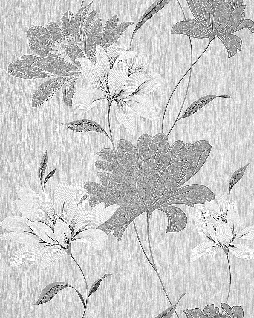 Vinyl Floral Design Flowers Grey White - Light Grey Grey Flower Background - - HD phone wallpaper