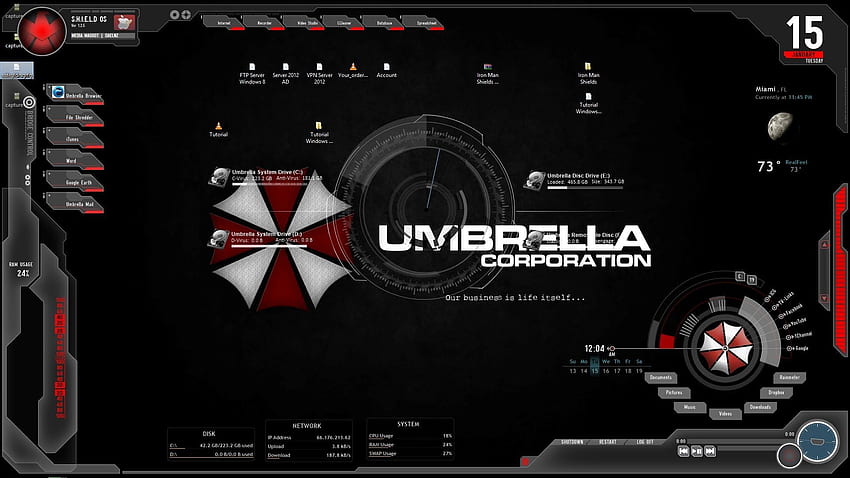 Samouczek Windows 8 Sheilds OS i skórka Umbrella Corporation, logowanie Umbrella Corporation Tapeta HD