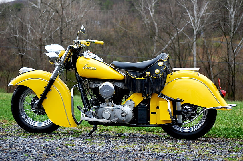 1951 Indian Chief, classic, motorcycle, indian, chief, 1951, cycle, yellow, bike, antique, 51, motor, vintage HD wallpaper