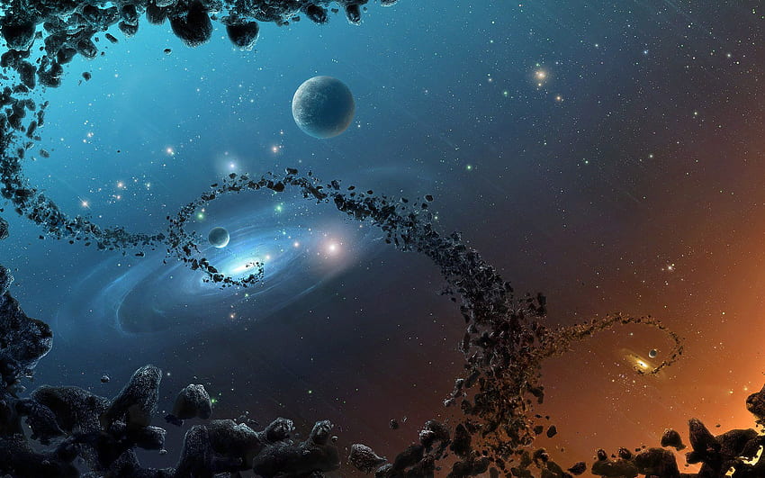 Space の隕石、背景、青い宇宙空間 高画質の壁紙