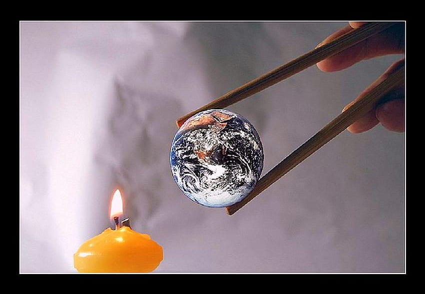 Global warming, warming, earth, candle, heat, clouds, tongs, hands, flame HD wallpaper