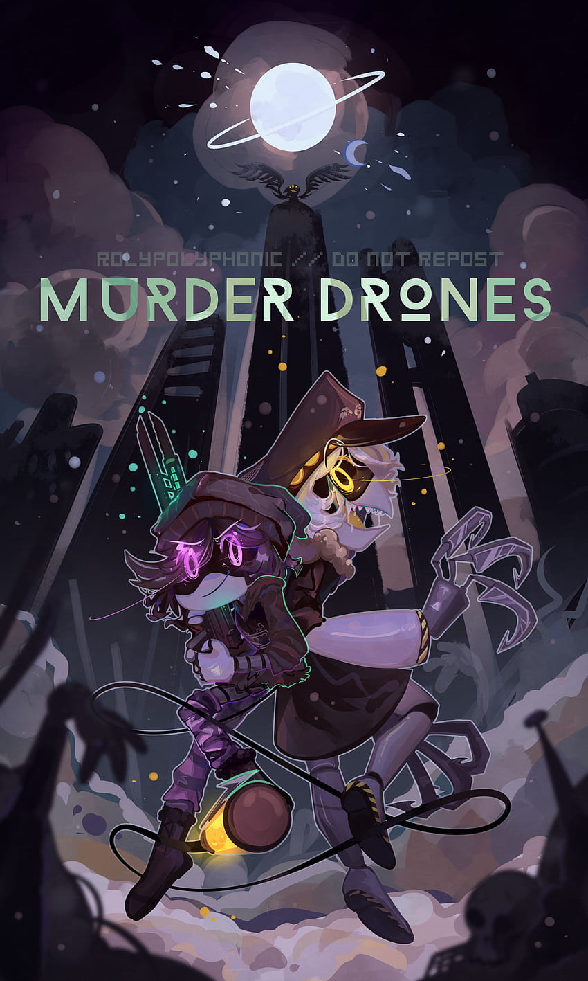 Murder drones, art, moon HD phone wallpaper