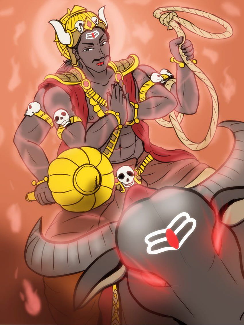 Yama Dev — przechwytywanie życia pozagrobowego. Ilustracja artystyczna Ganesha, malarstwo Lorda Shivy, sztuka Boga, Yamraj Tapeta na telefon HD