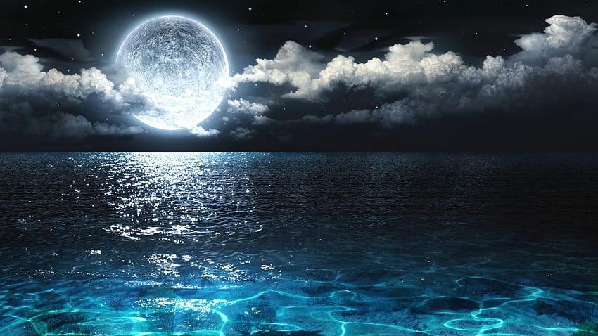 Nature Moon Ocean Night q คุณสูง วอลล์เปเปอร์ HD