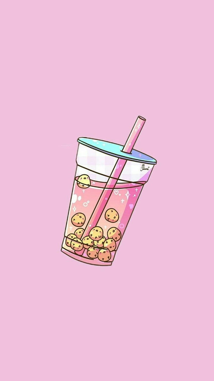 Postcard with kawaii bubble tea on a pink background Vector graphics  19857214 Vector Art at Vecteezy