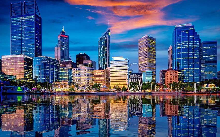 퍼스, 호주, 고층 빌딩, 현대 도시 HD 월페이퍼