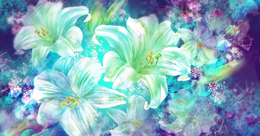 Beauty Flowers, blue, colorful, white, bouquet, art, aqua, purple, abstract, pretty, green, nature, flowers, lovely HD wallpaper