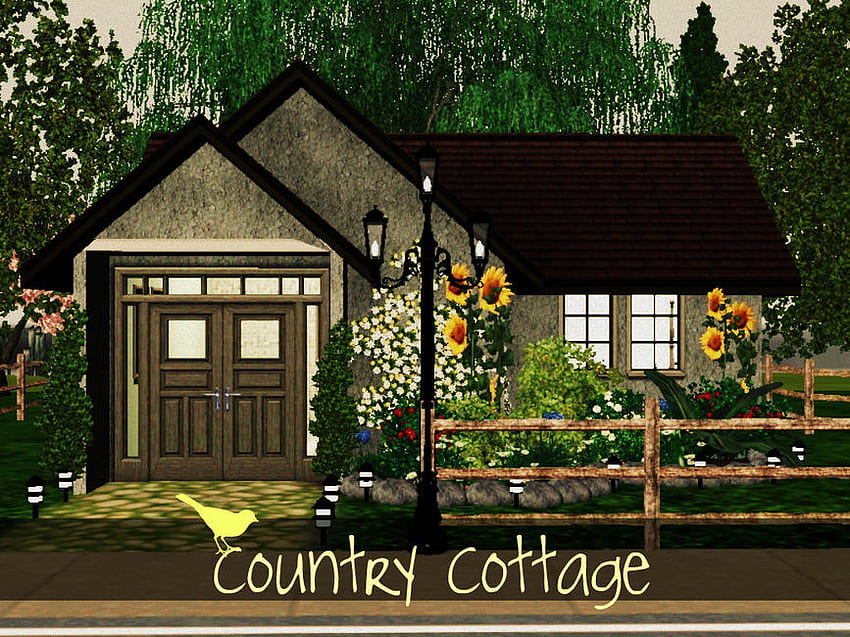 Country Cottage, girassóis, cerca, país, iluminação pública, casa papel de parede HD