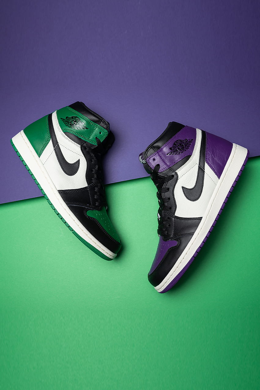 Air Jordan 1 Retro High Pine Green + Court Purple през 2020 г. Обувки Jordan ретро, ​​Обувки маратонки Jordans, Nike обувки Jordans HD тапет за телефон