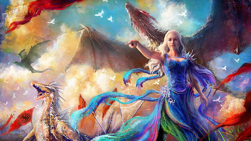Daenerys, azul, daenerys targaryen, arte, menina, fantasia, dragão, luminos, princesa, jogo dos tronos papel de parede HD