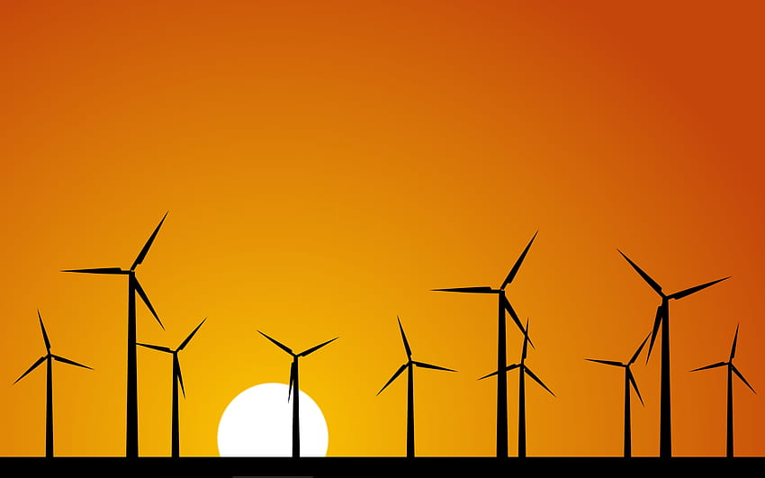 Turbiny wiatrowe, wektor, sztuka, zachód słońca Tapeta HD
