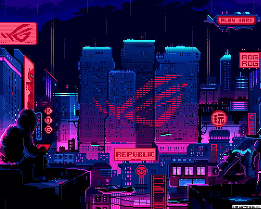 Asus ROG (Republic Of Gamers) : 8 Bit Pixel City, Google Pixel HD wallpaper