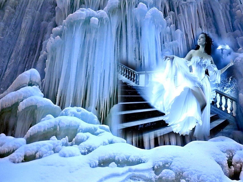 Buz kraliçesi, mavi, büyü, soğuk, kız, güzel, merdiven, görkem, sevimli, buz HD duvar kağıdı