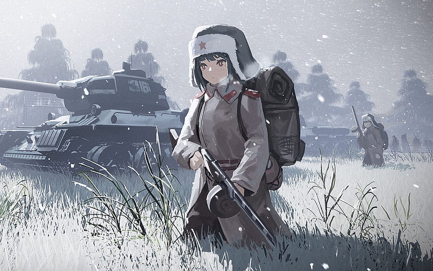 guerre, soldat, anime girl, art, double, Military Anime Fond d'écran HD