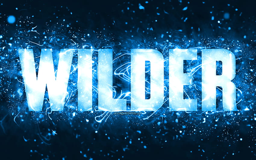 Happy Birtay Wilder, luci al neon blu, nome Wilder, creativo, Wilder Happy Birtay, Wilder Birtay, famosi nomi maschili americani, con nome Wilder, Wilder Sfondo HD