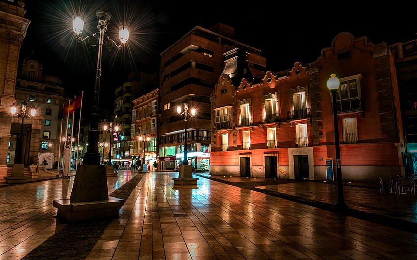 Cartagena, nuit, rues vides, Murcia Fond d'écran HD