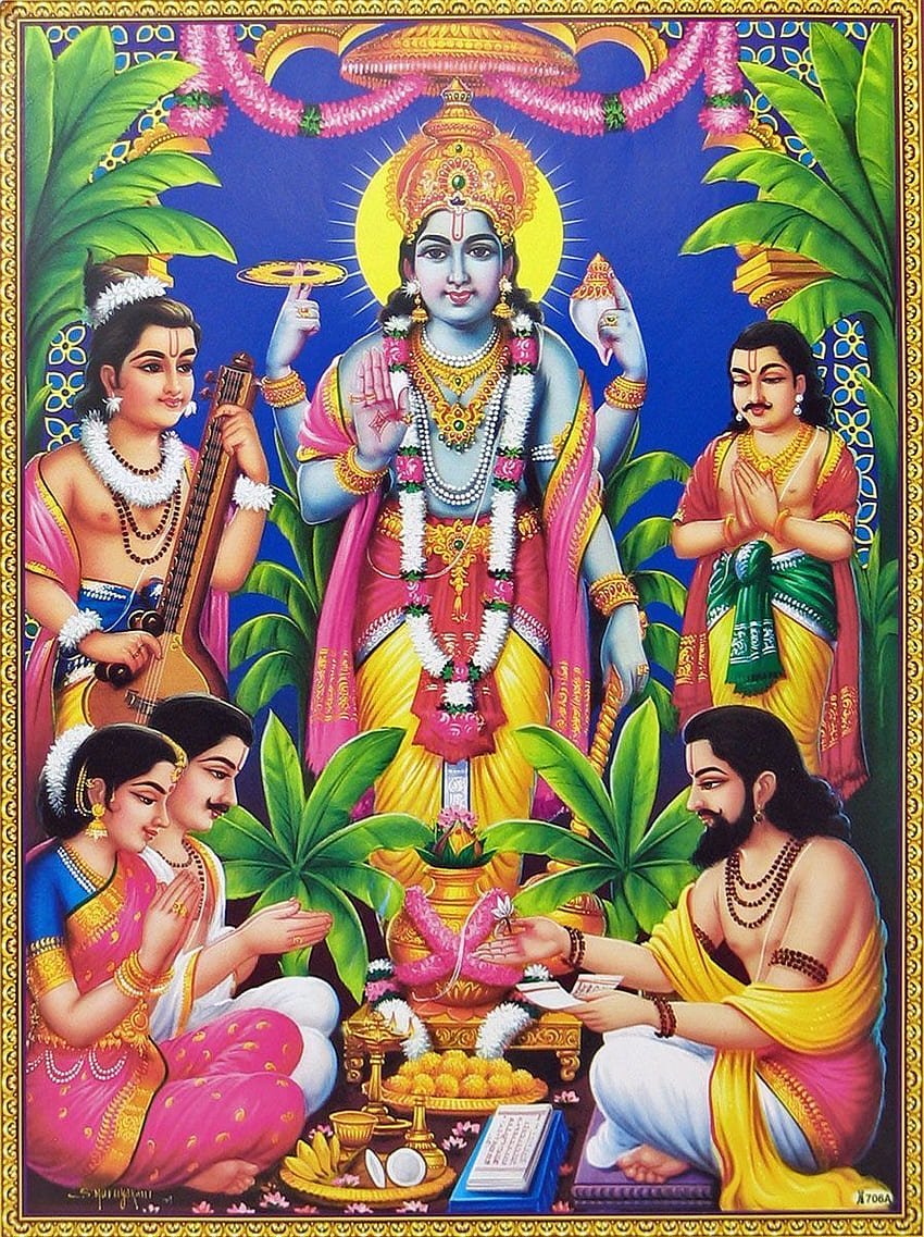 Satyanarajana. Wisznu, sztuka hinduska, bóstwa hinduskie, Satyanarayana Tapeta na telefon HD