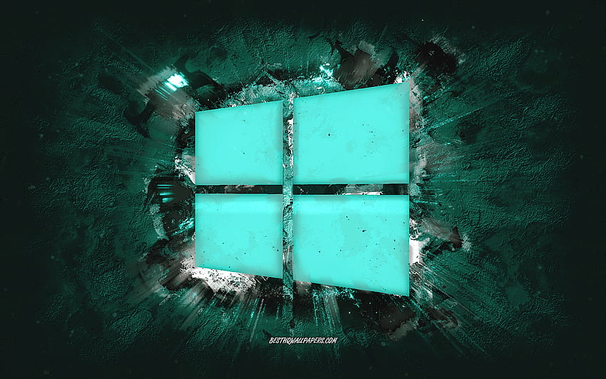 Logo Windows, sztuka grunge, turkusowe kamienne tło, logo Windows 10, turkusowe logo Windows, Windows, sztuka kreatywna, turkusowe logo Windows 10 dla z rozdzielczością . Wysoka jakość Tapeta HD