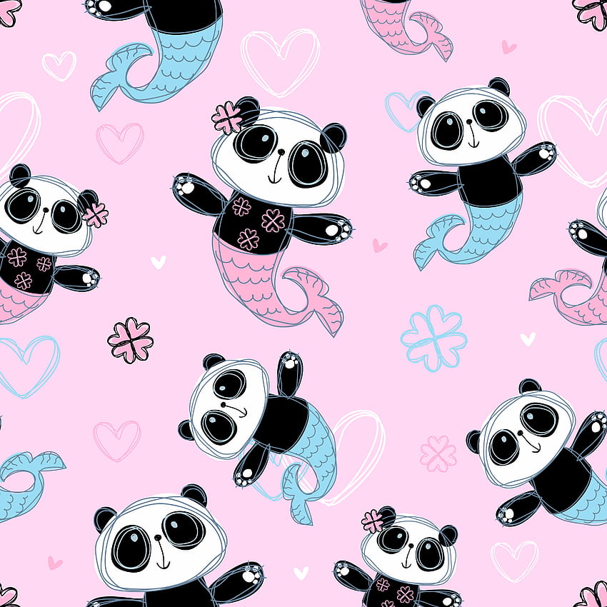 Patrón sin fisuras. Linda sirena Panda sobre rosa. Vector 602142 Arte vectorial en Vecteezy, Cute Pink Mermaid fondo de pantalla del teléfono