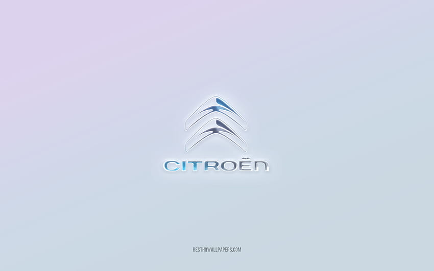 Logo Citroen, potong teks 3d, latar belakang putih, logo Citroen 3d, lambang Citroen, Citroen, logo timbul, lambang Citroen 3d Wallpaper HD