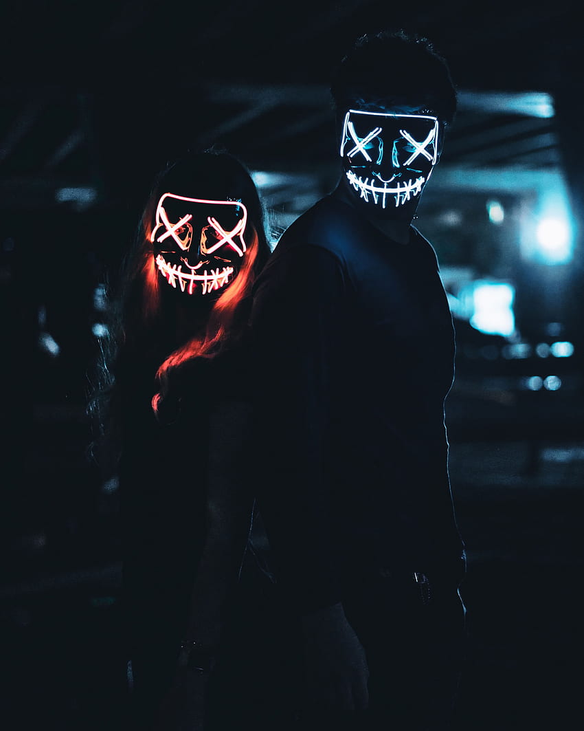 Maskeler, Karanlık, Çift, Neon HD telefon duvar kağıdı