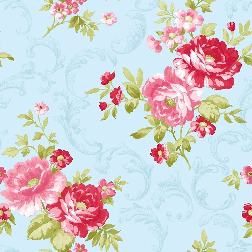 ぼろぼろのシックなブルー ピンクの花の背景。 お気に入りのエフェメラ HD電話の壁紙