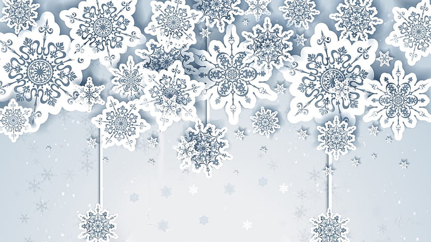 Fiocchi di neve 3D Inverno, inverno, blu, carta ritagliata, fiocchi di neve, 3D Sfondo HD